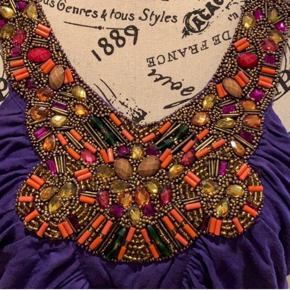 Boston Proper Purple Embellished Tank Top